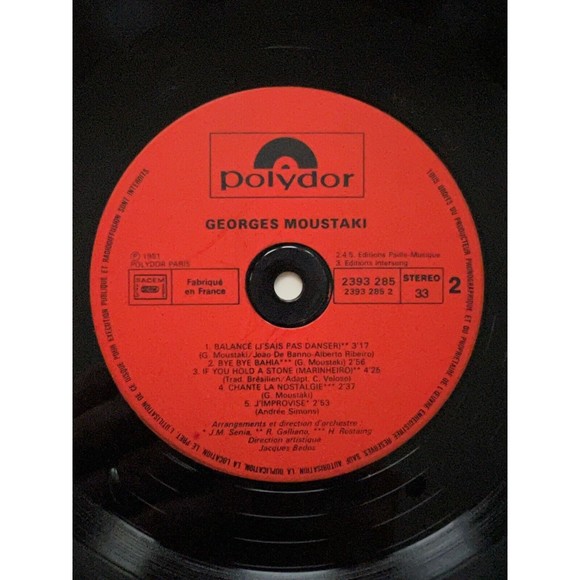 Georges Moustaki 1981 LP Moustaki Polydor 2393 285 Import France VG+ - Picture 7 of 7